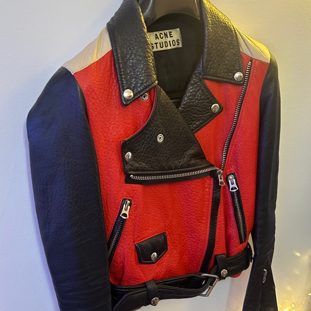 Acne Studios Red and Black Biker Jacket - Picture 6 of 7